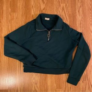 GREEN CROPPED QUARTER ZIP SWEATSHIRT